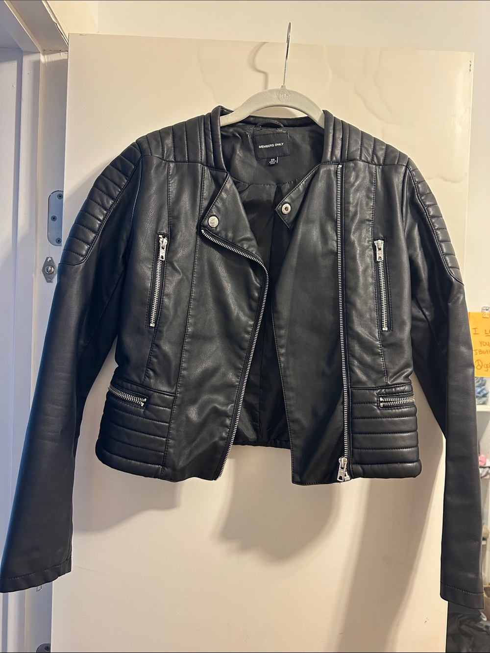Members Only Black Quilted Faux Leather Moto Jacket